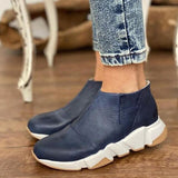 Purpdrank - Women Leather Boots Round Toe Side Zipper White Bottom Ladies Platform Shoes Solid Color Daily Walking Female Ankle booties