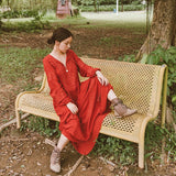 Purpdrank - Spring Autumn Cotton Retro Embroidery Ethnic Red Dress V-Neck Long Skirt Grassland Desert Seaside Vacation Long-Sleeved Dress