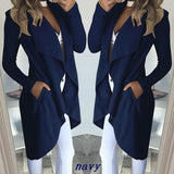 Purpdrank - Brand New Women Trench Fashion Women Slim Long Sleeve Casual Irregular Suit Coat Outwear Cardigan Solid Pocket Fashion Hot 2023