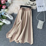 Purpdrank - Women's Knit Skirt Striped Color Blocked Autumn High Waist elastic A-line Big Swing Skirts Japan Harajuku Female Falda