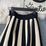 Purpdrank - Women's Knit Skirt Striped Color Blocked Autumn High Waist elastic A-line Big Swing Skirts Japan Harajuku Female Falda