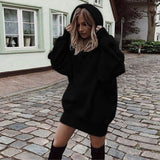 Purpdrank - Oversized Hoodie Women Loose Long Sleeved Hooded Sweatshirts Casual Solid Long Sweatshirts Dress Autumn Winter Sudaderas Mujer