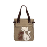 Purpdrank - Lovely Cute Cat Canvas Handbag for Girls Ladies Large Capacity Casual Bag Women Portable Solid Zipper Shoulder Bag Bolsos Mujer