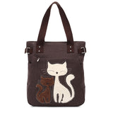 Purpdrank - Lovely Cute Cat Canvas Handbag for Girls Ladies Large Capacity Casual Bag Women Portable Solid Zipper Shoulder Bag Bolsos Mujer