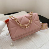 Purpdrank - New Wide Strap Shoulder Bag Solid Square Crossbody Bags For Women Fashion Design Handbags Chain Female Cross Body