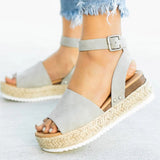 Purpdrank - Women Sandals Soft Leather Wedges Shoes Women Espadrilles Platform Sandals Female 4cm High Heels Sandals Summer Chaussures Femme