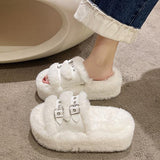 Purpdrank - Female Shoes Med Plush Slippers For Adults Slides Fashion Platform Flock Fur Luxury Flat Autumn Fabric