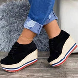 Purpdrank - New Fashion Vulcanize Shoes Women Sneakers Ladies Solid Color Wedge Thick Shoes Round Toe Lace-Up Comfortable Platform Sneakers