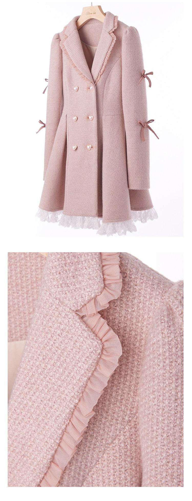 Purpdrank - Warm Winter Pink Sweet Elegant Dress Women Lace Korean