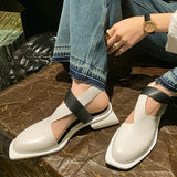 Purpdrank - Women Genuine Leather Sandals Square Toe Flats Mixed Colors Ladies Fashion Casual Shoes Summer Spring Beige Black 40