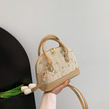 Purpdrank - Fashion Lace Top-handle Bags For Women Casual Patchwork Straw Shoulder Bag Ladies Handbags Shell Crossbody Bags