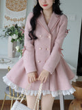 Purpdrank - Warm Winter Pink Sweet Elegant Dress Women Lace Korean Style Party Mini Dress Female Long Sleeve France Vintage Cute Dress Coat