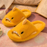 Purpdrank - Autumn And Winter Cartoon Shark Wool Slippers For Women Soft Home Men's Indoor Household Open Toe Plush Cotton Slippers