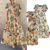 Purpdrank - Hot Sales Vintage Floral Long Dress Women Summer Elegant Linen Short Sleeve Boho Maxi Dress Female Holiday Sundress Party Dresses Vestidos