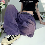 Purpdrank - Purple Baggy Jeans Women Boyfriend Style High Waist Gradient Color Washed Y2k Cargo Pants Mopping Straight Denim Trousers