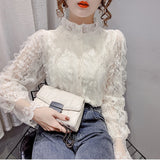 Purpdrank - Blusas Mujer De Moda Verano 2023 New Regular Slim Long-sleeved Blouse Shirts Women Tops Lace Loose Ruffle Vintage Shirts