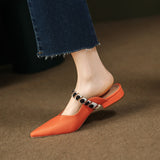 Purpdrank - Slippers Mules Sandals 2023 Summer Women's Spring Shoes Low heel Luxury Woman Home Clothes Elegant Party Korean Orange Slingback