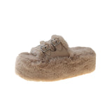 Purpdrank - Female Shoes Med Plush Slippers For Adults Slides Fashion Platform Flock Fur Luxury Flat Autumn Fabric