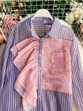 Purpdrank - 2023 Spring Summer New Fashion Striped Shirt Women's Ruffled Loose Thin Long Sleeve Shirt Tops  Blouse