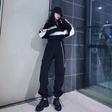 Purpdrank - Streetwear Spring Summer Cargo Women Pants Punk Black Female Joggers Hip Hop Harem Ankle-Length Trousers With Chain