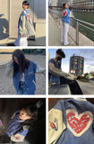 Purpdrank - Streetwear Love Pattern Baseball Jacket Men Tops Hip Hop Patchwork Letter Print Varsity Jacket Women Outwear Autumn Coat