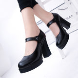 Purpdrank - New Arrival Women Classic Pumps Shoes Spring Summer Black Leather Mary Jane Heels Fashion Buckle Platform Shoes Woman A046