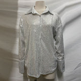 Purpdrank - Women's Casual Party Glitter Shiny Blouse Full Sleeve Turn-down Collar Stylish Spring Sexy Sequin Loose Shirts Club Outfits