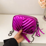 Purpdrank - Plaid Embroidery Crossbody Bags For Women Fashion Tassel Chain Shoulder Bag Designer Casual Striped Handbags And Purses