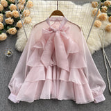 Purpdrank - 2023 spring fashion French Spring Summer New Style Ruffles Edge Gentle Sweet Style Long-sleeved Chic Fairy Blouse Top Women Blusas Mujer