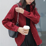 Purpdrank - Fashion Corduroy Jacket Women&#39;s Shirt Spring and Autumn New Korean Simple Single Breasted Long Sleeve Lapel Solid High Quality