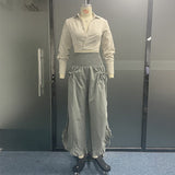 Purpdrank - Summer Spring Crop Top Ruffles Wide Leg Long Pants Set Outfits Two Pieces Shirt Women 2023 Casual Fashion Suit Button