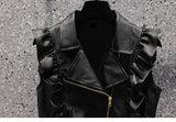 Purpdrank - Vest Coat Women Faux Leather Vests and Long Sleeve Short Dresses New Jacket Women Sets Black Coat Female Two Piece Set