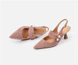 Purpdrank - New Spring Suede Leather Slingbacks Pumps Fashion Pointed Toe Shallow High Heels Buckle Strap Heels for Women Women Shoes