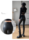 Purpdrank - Women Autumn New Fleece Matte PU Leather Pants Leggings Elastic Slim Skinny Leggings Windproof Winter Warm Sexy Legging