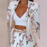 Purpdrank - Women Elegant Long Sleeve Cardigan Professional Suit Sexy Print One-Button Jackets Coats New Lady Autumn Lapel Slim Crop Blazer