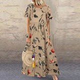 Purpdrank - Hot Sales Vintage Floral Long Dress Women Summer Elegant Linen Short Sleeve Boho Maxi Dress Female Holiday Sundress Party Dresses Vestidos