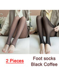 Purpdrank - 1/2pcs Translucent Wool Pants Sock Winter Stocking Fake Pantyhose Women's Thermal Pants Fleece Lined Warm Legging Tights