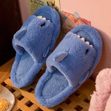 Purpdrank - Autumn And Winter Cartoon Shark Wool Slippers For Women Soft Home Men's Indoor Household Open Toe Plush Cotton Slippers