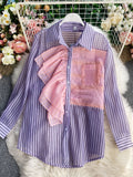 Purpdrank - 2023 Spring Summer New Fashion Striped Shirt Women's Ruffled Loose Thin Long Sleeve Shirt Tops  Blouse