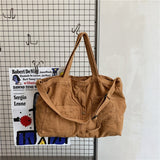 Purpdrank - Large Capacity Canvas Shoulder Bags Solid Soft Denim Leisure Or Travel Bag for Women Fashion  Fatchels Winter Package