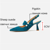 Purpdrank - New Spring Suede Leather Slingbacks Pumps Fashion Pointed Toe Shallow High Heels Buckle Strap Heels for Women Women Shoes