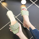 Purpdrank - Women Rhinestones Flip Flops Slippers Summer Fashion Buckle Low Heel Sandals Woman Comfortable Beach Slides Mujer