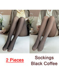 Purpdrank - 1/2pcs Translucent Wool Pants Sock Winter Stocking Fake Pantyhose Women's Thermal Pants Fleece Lined Warm Legging Tights