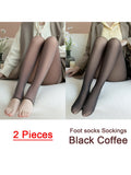 Purpdrank - 1/2pcs Translucent Wool Pants Sock Winter Stocking Fake Pantyhose Women's Thermal Pants Fleece Lined Warm Legging Tights