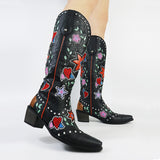 Purpdrank - Female Love Heart Mid Calf Boots For Women Cute Cowgirls Cowboy Chunky Heel Vintage Fashion Punk Western Boots Women