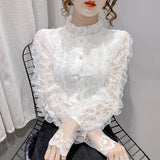 Purpdrank - Blusas Mujer De Moda Verano 2023 New Regular Slim Long-sleeved Blouse Shirts Women Tops Lace Loose Ruffle Vintage Shirts