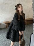 Purpdrank - Gothic Harajuku Oversized Black Dress Women Goth School Student Long Sleeve Short Dresses Autumn Korean Fashion Kpop