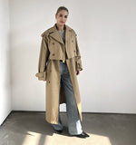 Purpdrank - 2023 Women Fashion Fall / Autumn 2 piece long trench coat Female outerwear blue Khaki