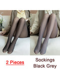 Purpdrank - 1/2pcs Translucent Wool Pants Sock Winter Stocking Fake Pantyhose Women's Thermal Pants Fleece Lined Warm Legging Tights