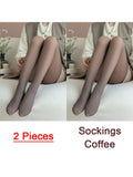 Purpdrank - 1/2pcs Translucent Wool Pants Sock Winter Stocking Fake Pantyhose Women's Thermal Pants Fleece Lined Warm Legging Tights